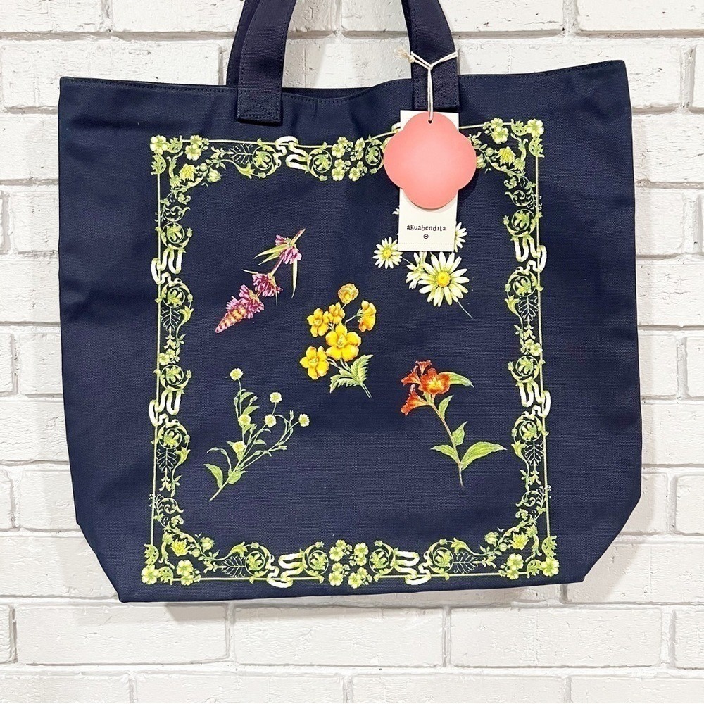 Agua Bendita x Target Navy Blue Floral Botanical Canvas Tote‎ Bag - Picture 4 of 8